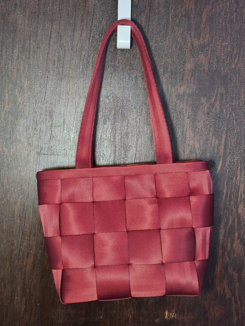Woven Ribbon Tote Bag in Deep Red